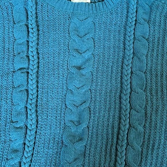 Oversized Teal Cable Knit Chunky Casual Sweater Pull Over Womens Sz Small New - Picture 5 of 7